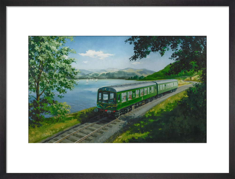 A Diesel Train on the Shore of Bassenthwaite Lake, near Keswick, Cumberland art print medium black Art Print - Science Museum Shop