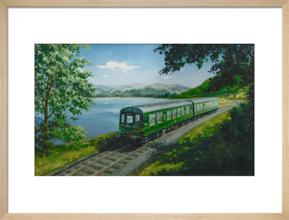 A Diesel Train on the Shore of Bassenthwaite Lake, near Keswick, Cumberland art print medium natural Art Print - Science Museum Shop