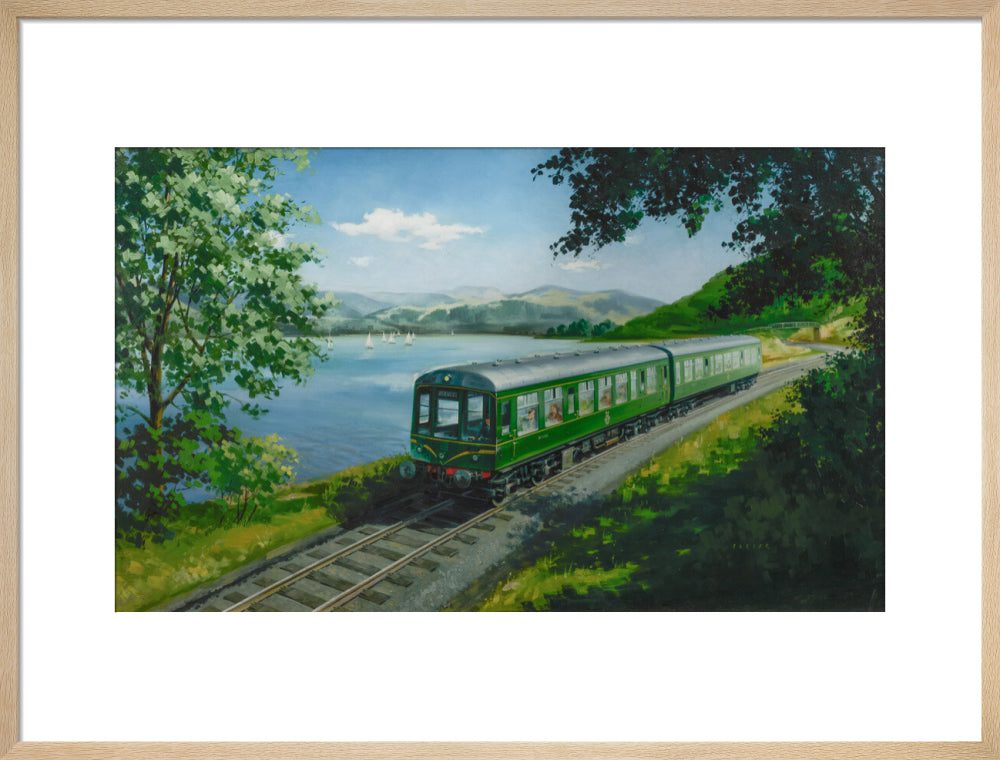 A Diesel Train on the Shore of Bassenthwaite Lake, near Keswick, Cumberland art print large natural Art Print - Science Museum Shop