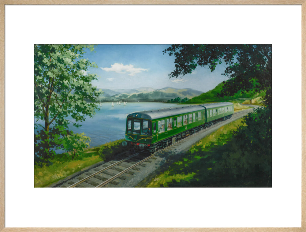 A Diesel Train on the Shore of Bassenthwaite Lake, near Keswick, Cumberland art print extra large natural Art Print - Science Museum Shop