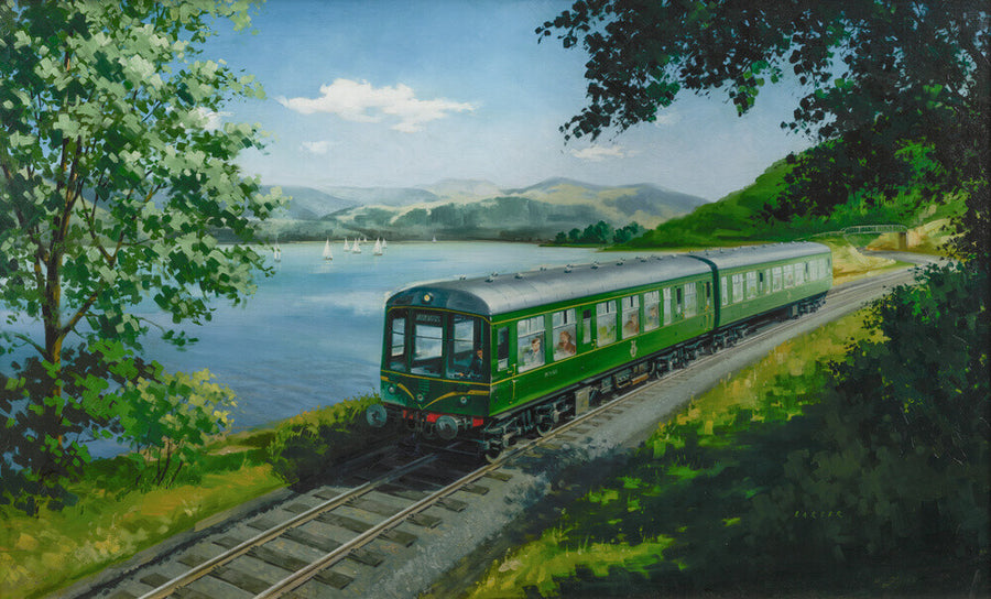 A Diesel Train on the Shore of Bassenthwaite Lake, near Keswick, Cumberland Art Print - Science Museum Shop