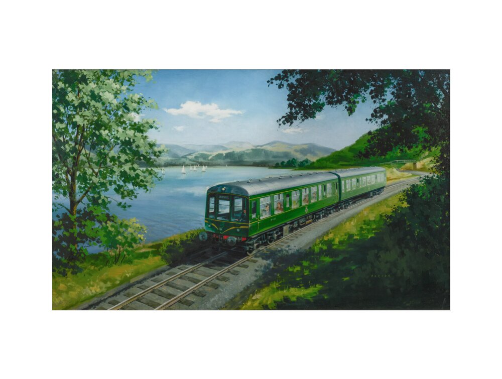 A Diesel Train on the Shore of Bassenthwaite Lake, near Keswick, Cumberland art print extra large none Art Print - Science Museum Shop