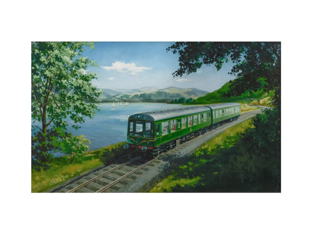A Diesel Train on the Shore of Bassenthwaite Lake, near Keswick, Cumberland art print small none Art Print - Science Museum Shop