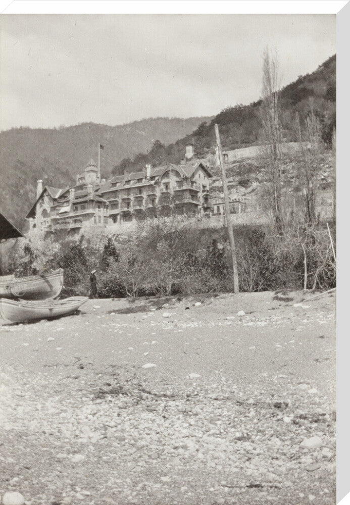 The Palace of Prince Alexander of Oldenburg at Gagra from the Beach. stretched canvas extra large none Art Print - Science Museum Shop