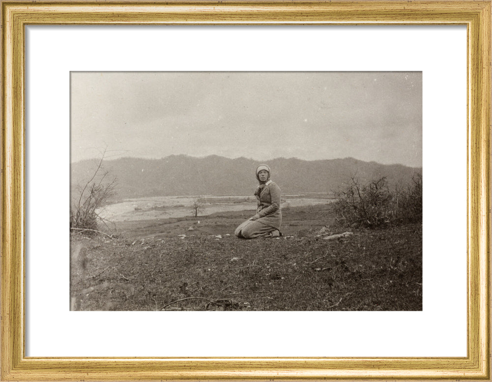 H. I. H. The Grand Duchess Olga Alexandrovna kneeling by the river Bzib. art print small gold Art Print - Science Museum Shop