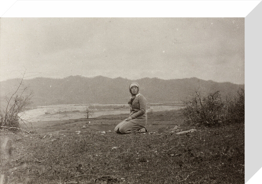 H. I. H. The Grand Duchess Olga Alexandrovna kneeling by the river Bzib. stretched canvas small none Art Print - Science Museum Shop