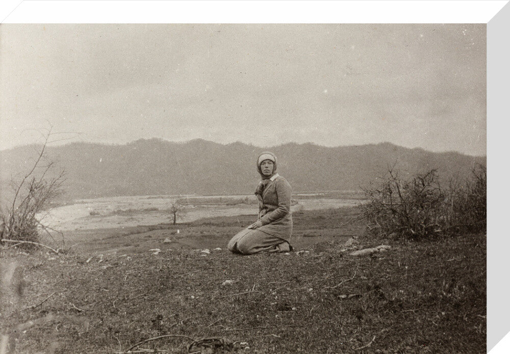 H. I. H. The Grand Duchess Olga Alexandrovna kneeling by the river Bzib. stretched canvas medium none Art Print - Science Museum Shop