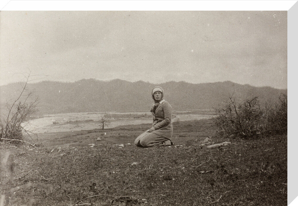 H. I. H. The Grand Duchess Olga Alexandrovna kneeling by the river Bzib. stretched canvas large none Art Print - Science Museum Shop