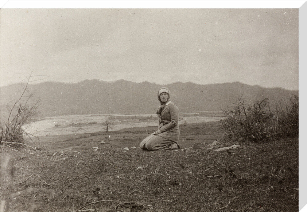 H. I. H. The Grand Duchess Olga Alexandrovna kneeling by the river Bzib. stretched canvas extra large none Art Print - Science Museum Shop