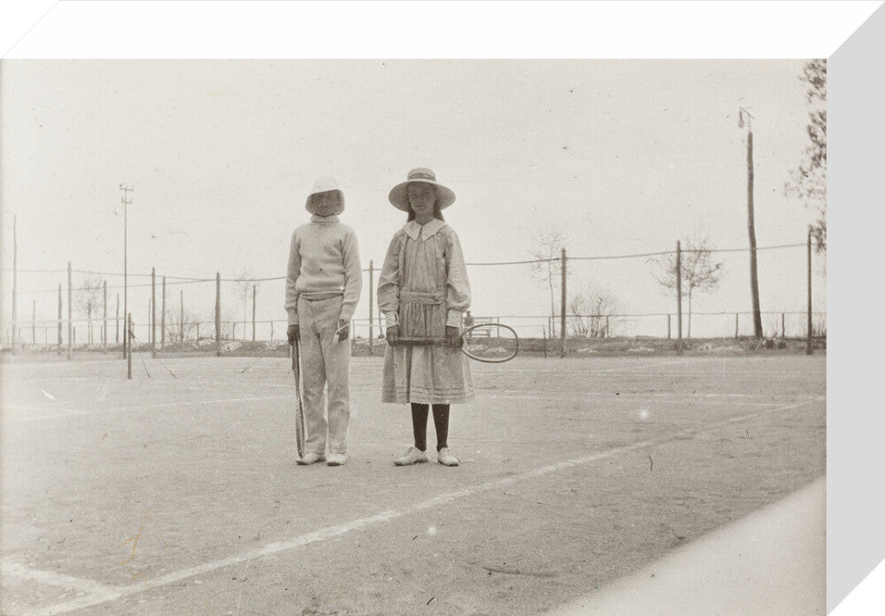 H. H. Prince Nikita Alexandrovitch and Atia Staroselsky on the tennis court, both are holding rackets. stretched canvas small none Art Print - Science Museum Shop