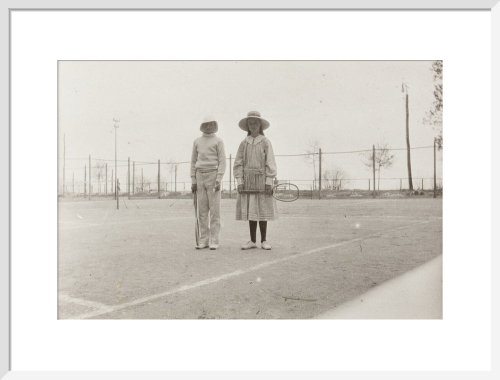 H. H. Prince Nikita Alexandrovitch and Atia Staroselsky on the tennis court, both are holding rackets. art print large white Art Print - Science Museum Shop