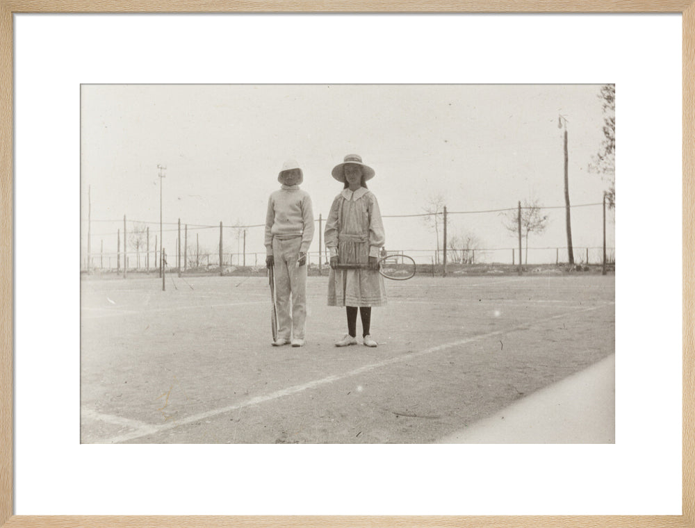 H. H. Prince Nikita Alexandrovitch and Atia Staroselsky on the tennis court, both are holding rackets. art print large natural Art Print - Science Museum Shop