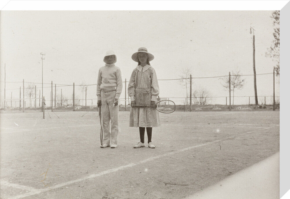 H. H. Prince Nikita Alexandrovitch and Atia Staroselsky on the tennis court, both are holding rackets. stretched canvas large none Art Print - Science Museum Shop