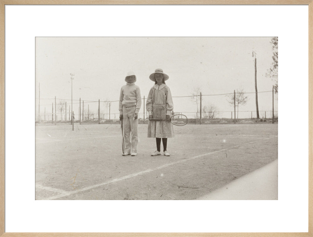 H. H. Prince Nikita Alexandrovitch and Atia Staroselsky on the tennis court, both are holding rackets. art print extra large natural Art Print - Science Museum Shop