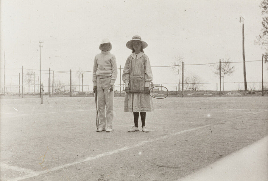 H. H. Prince Nikita Alexandrovitch and Atia Staroselsky on the tennis court, both are holding rackets. Art Print - Science Museum Shop