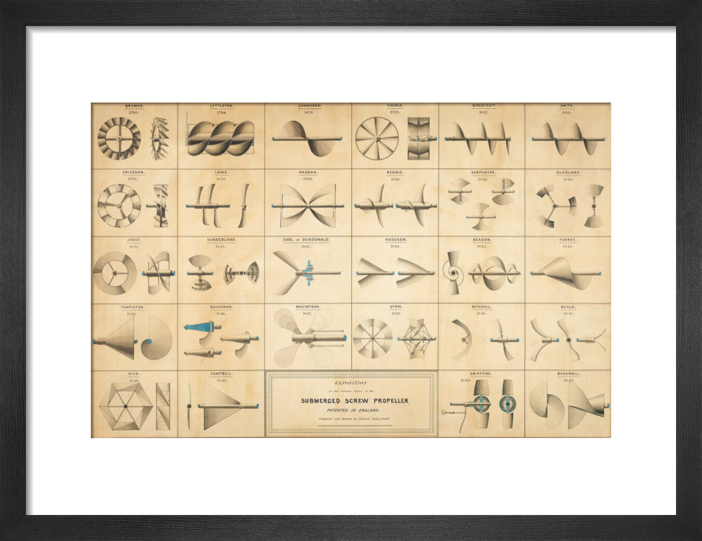Twenty eight drawings of screw propellers, drawn by Edward J. Powell art print small black Art Print - Science Museum Shop