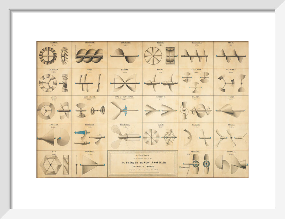 Twenty eight drawings of screw propellers, drawn by Edward J. Powell art print small white Art Print - Science Museum Shop