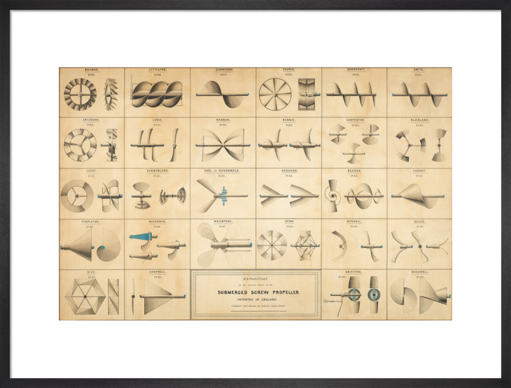 Twenty eight drawings of screw propellers, drawn by Edward J. Powell art print large black Art Print - Science Museum Shop
