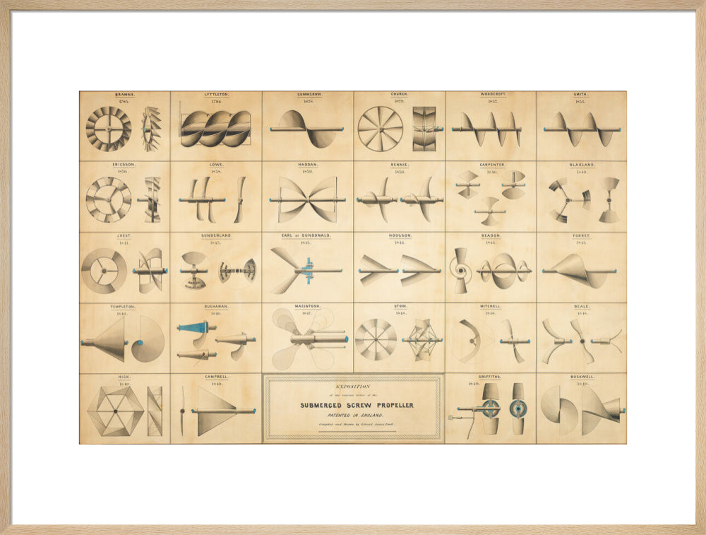 Twenty eight drawings of screw propellers, drawn by Edward J. Powell art print extra large natural Art Print - Science Museum Shop