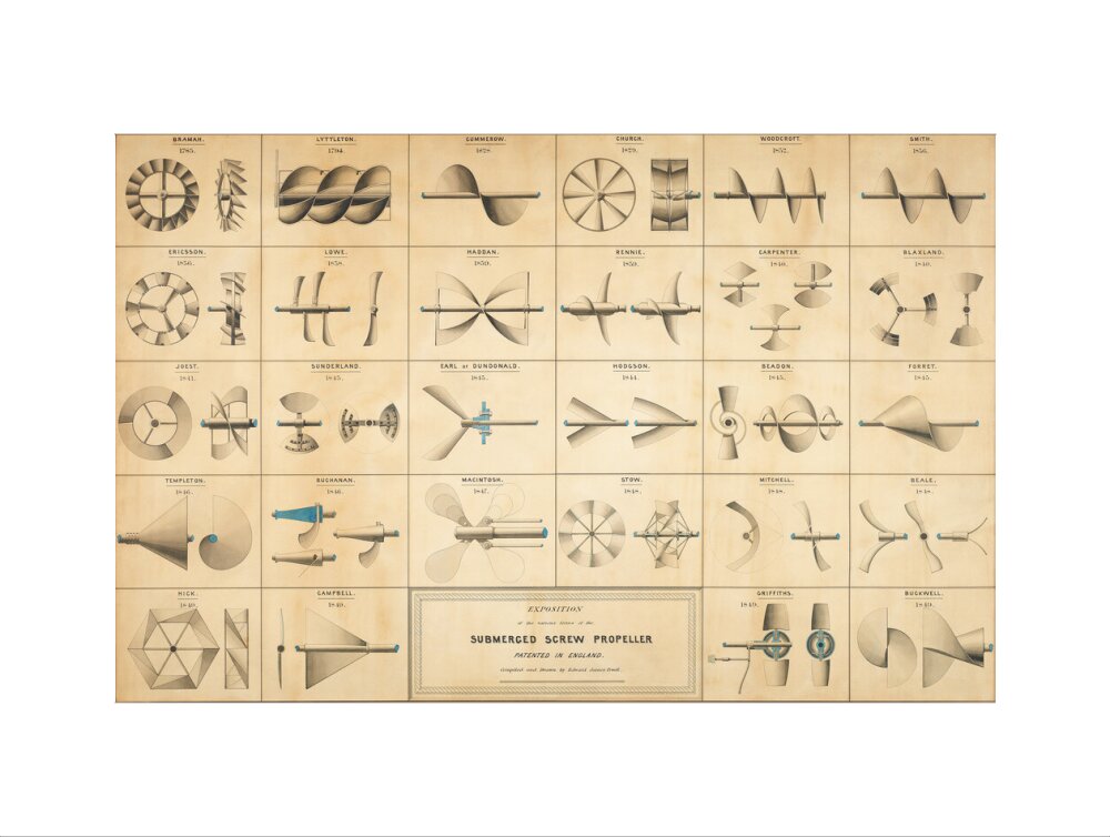 Twenty eight drawings of screw propellers, drawn by Edward J. Powell art print extra large none Art Print - Science Museum Shop