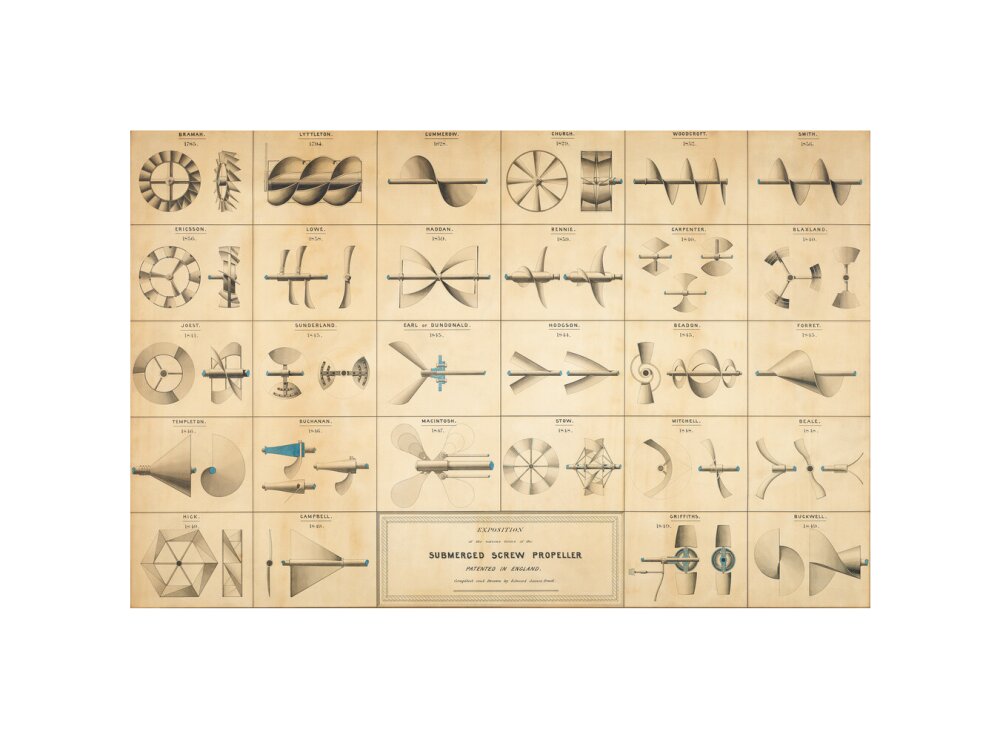 Twenty eight drawings of screw propellers, drawn by Edward J. Powell unstretched canvas small none Art Print - Science Museum Shop