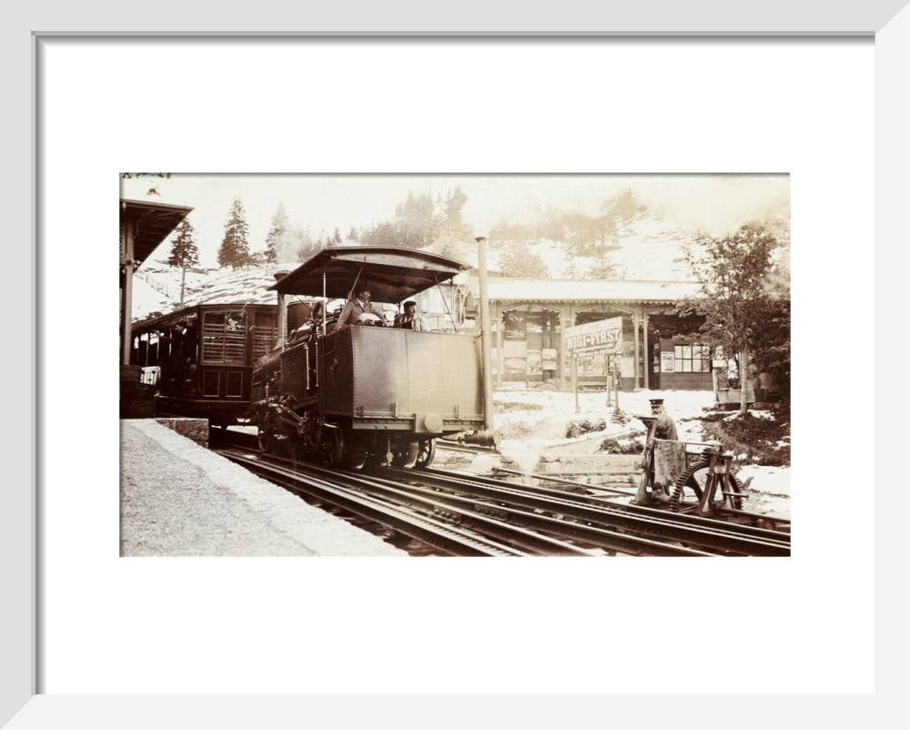 Funicular train at Rigi-First station, Switzerland, about 1912 art print extra small white Art Print - Science Museum Shop