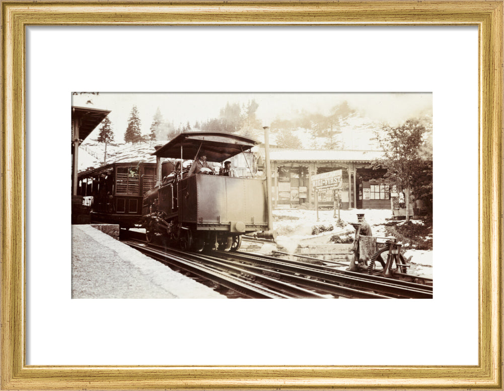 Funicular train at Rigi-First station, Switzerland, about 1912 art print small gold Art Print - Science Museum Shop