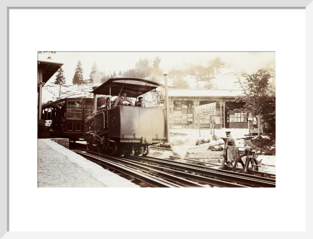 Funicular train at Rigi-First station, Switzerland, about 1912 art print medium white Art Print - Science Museum Shop
