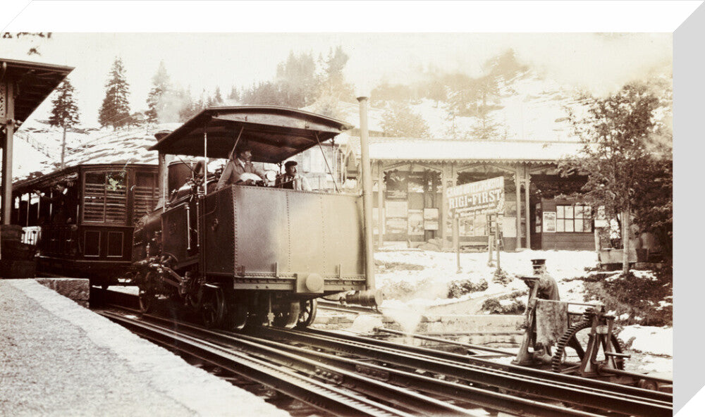 Funicular train at Rigi-First station, Switzerland, about 1912 stretched canvas medium none Art Print - Science Museum Shop