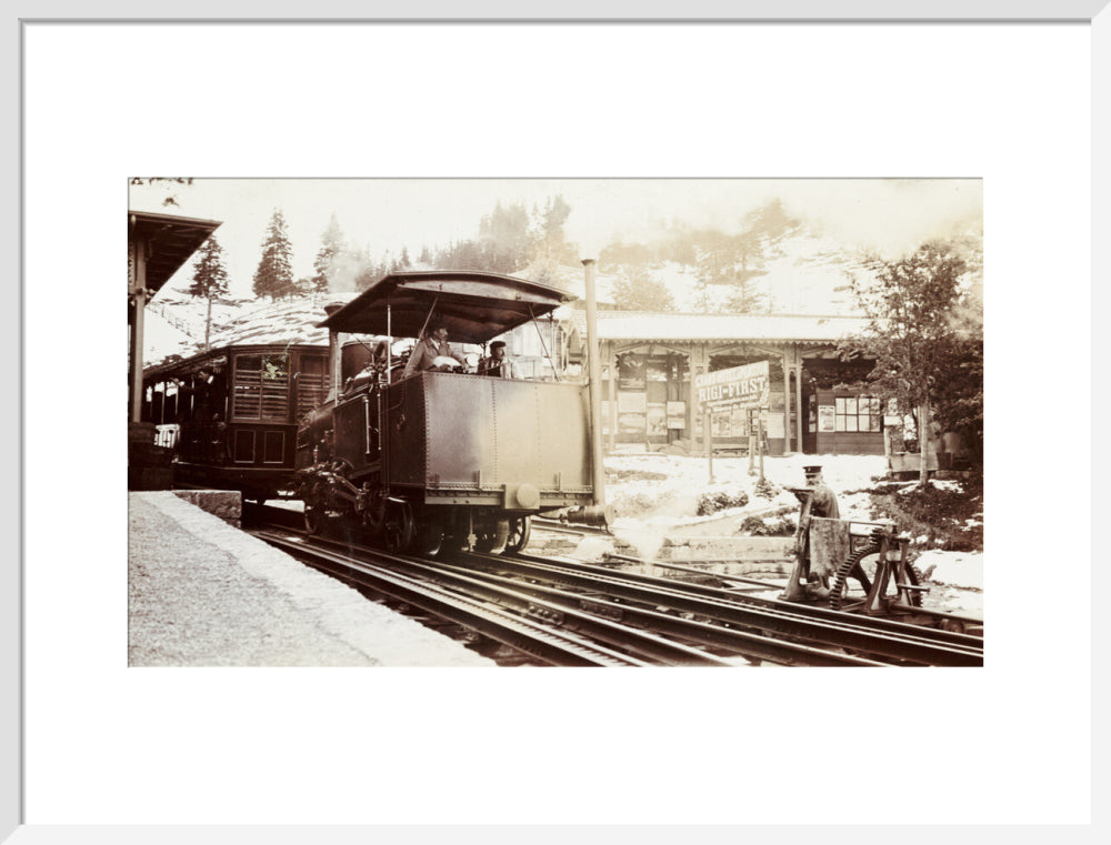 Funicular train at Rigi-First station, Switzerland, about 1912 art print large white Art Print - Science Museum Shop