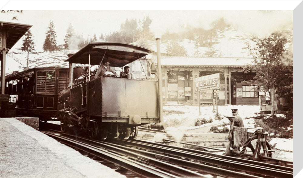 Funicular train at Rigi-First station, Switzerland, about 1912 stretched canvas large none Art Print - Science Museum Shop