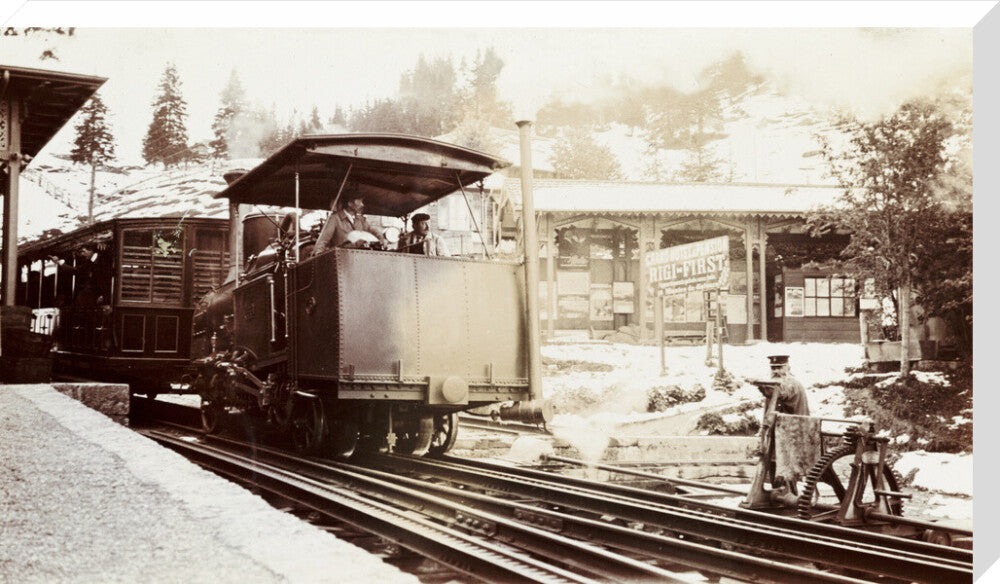 Funicular train at Rigi-First station, Switzerland, about 1912 stretched canvas extra large none Art Print - Science Museum Shop