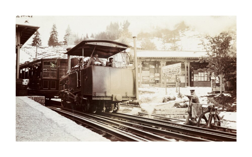 Funicular train at Rigi-First station, Switzerland, about 1912 unstretched canvas extra large none Art Print - Science Museum Shop