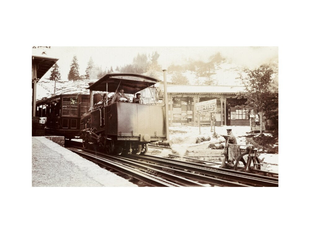 Funicular train at Rigi-First station, Switzerland, about 1912 art print large none Art Print - Science Museum Shop