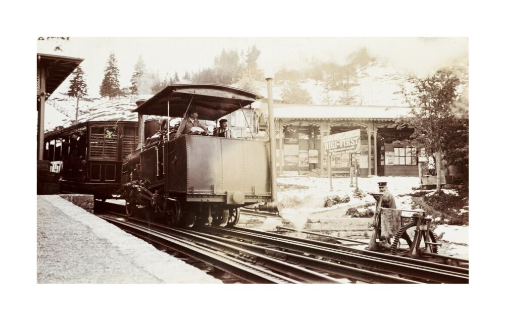 Funicular train at Rigi-First station, Switzerland, about 1912 unstretched canvas large none Art Print - Science Museum Shop