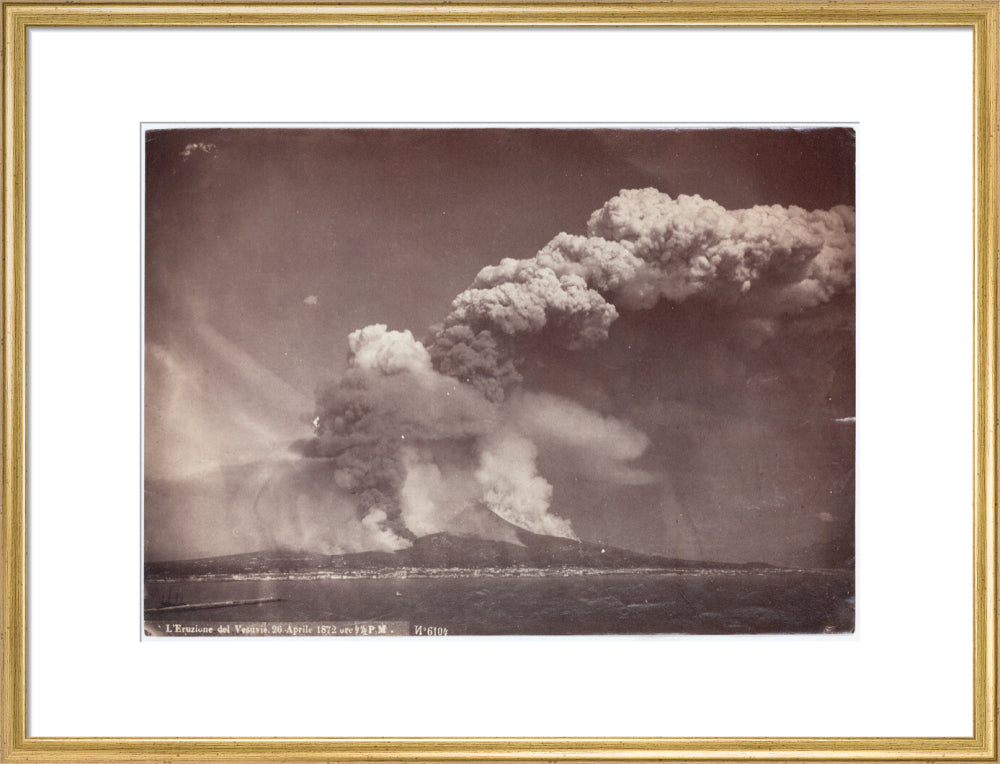 Eruption of Vesuvius, Italy, 4.30 pm, 26 April, 1872. art print large gold Art Print - Science Museum Shop