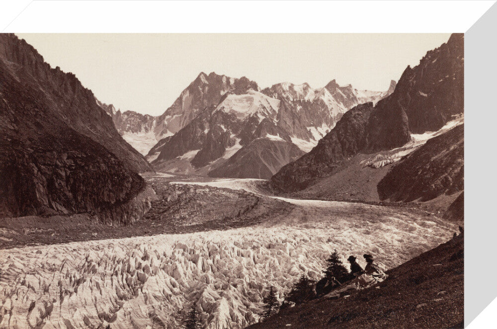Walkers resting beside a glacier, French Alps, c 1870s. stretched canvas small none Art Print - Science Museum Shop