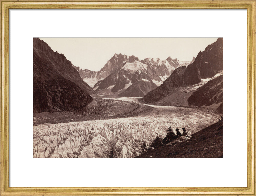 Walkers resting beside a glacier, French Alps, c 1870s. art print medium gold Art Print - Science Museum Shop