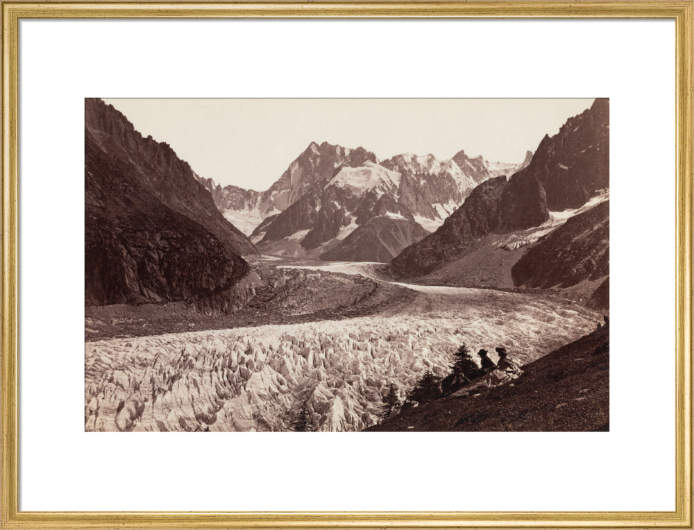 Walkers resting beside a glacier, French Alps, c 1870s. art print large gold Art Print - Science Museum Shop