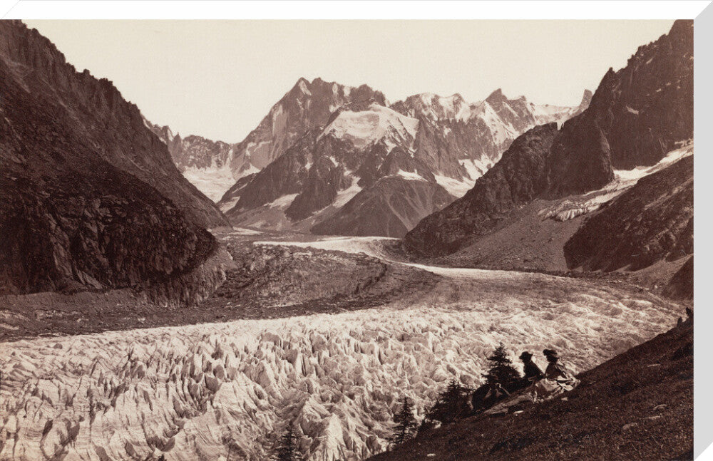 Walkers resting beside a glacier, French Alps, c 1870s. stretched canvas extra large none Art Print - Science Museum Shop