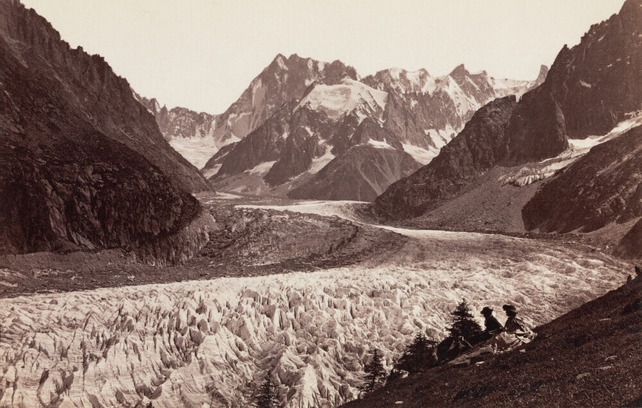 Walkers resting beside a glacier, French Alps, c 1870s. Art Print - Science Museum Shop