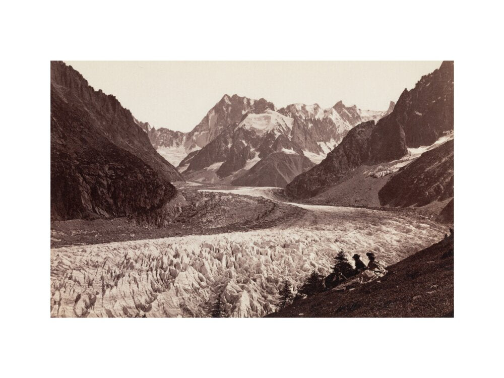 Walkers resting beside a glacier, French Alps, c 1870s. art print small none Art Print - Science Museum Shop