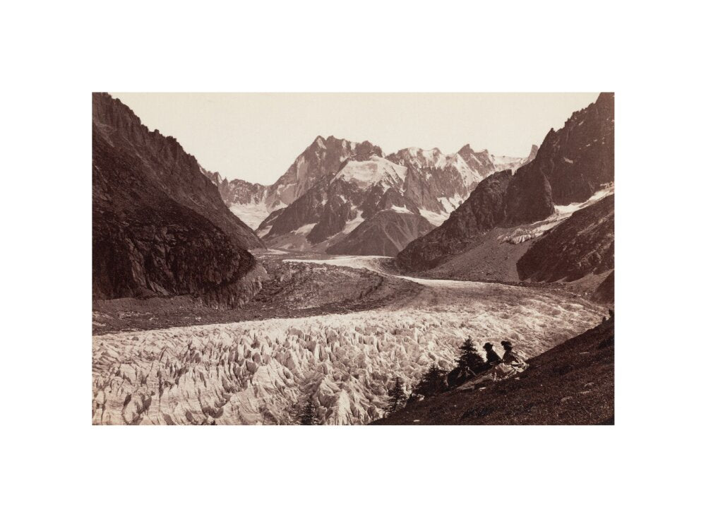 Walkers resting beside a glacier, French Alps, c 1870s. unstretched canvas small none Art Print - Science Museum Shop