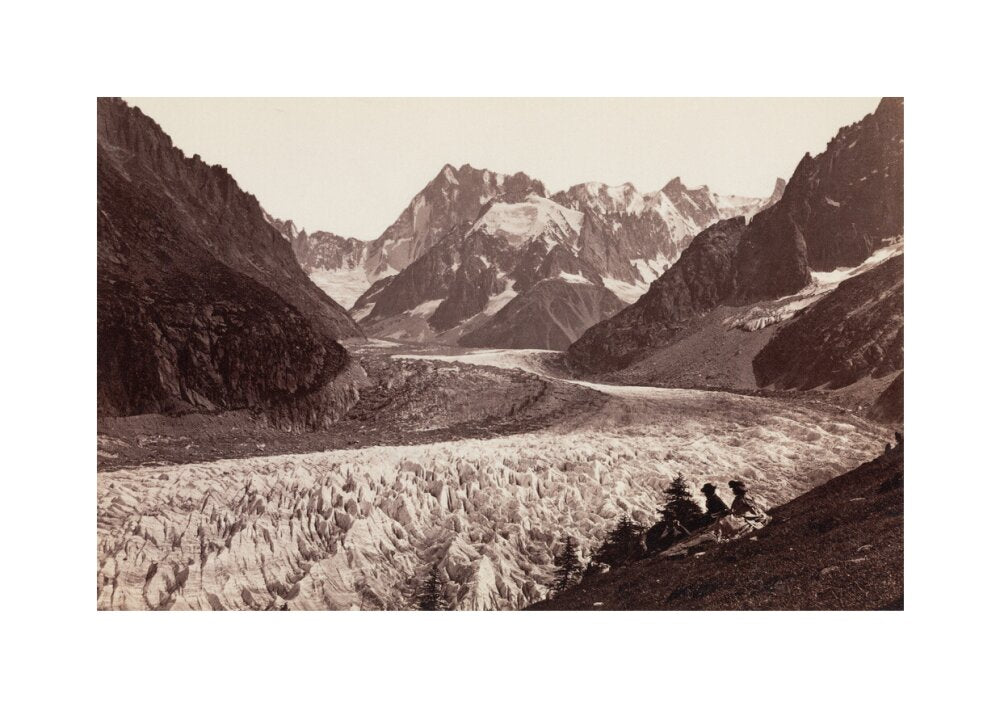 Walkers resting beside a glacier, French Alps, c 1870s. unstretched canvas medium none Art Print - Science Museum Shop