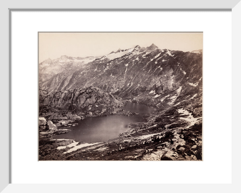 The Lake and Hospice on the Grimsel Pass, Switzerland, c 1850-1900. art print extra small white Art Print - Science Museum Shop