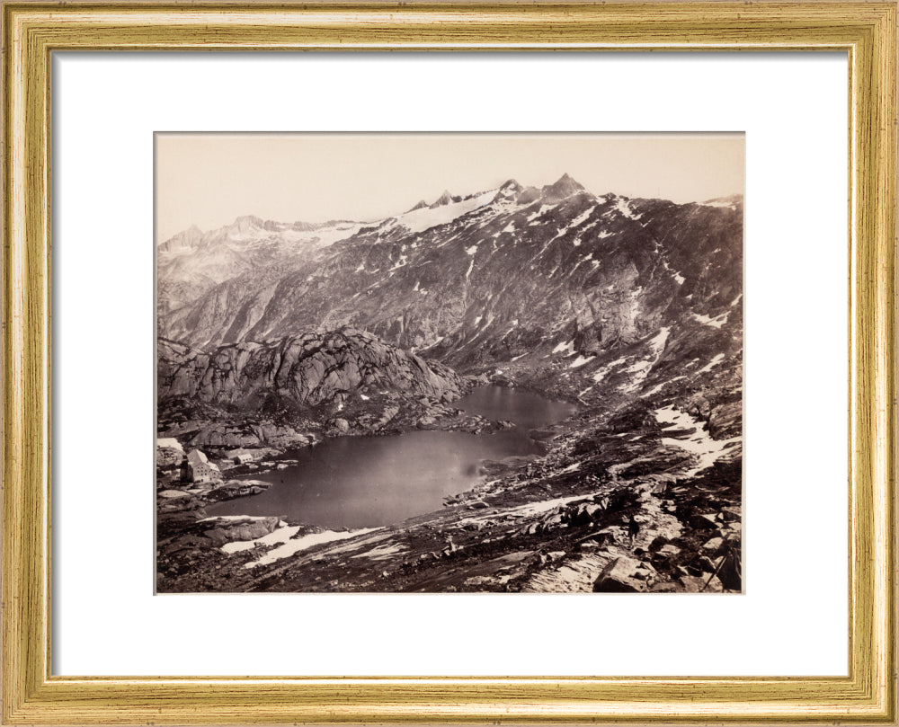 The Lake and Hospice on the Grimsel Pass, Switzerland, c 1850-1900. art print extra small gold Art Print - Science Museum Shop