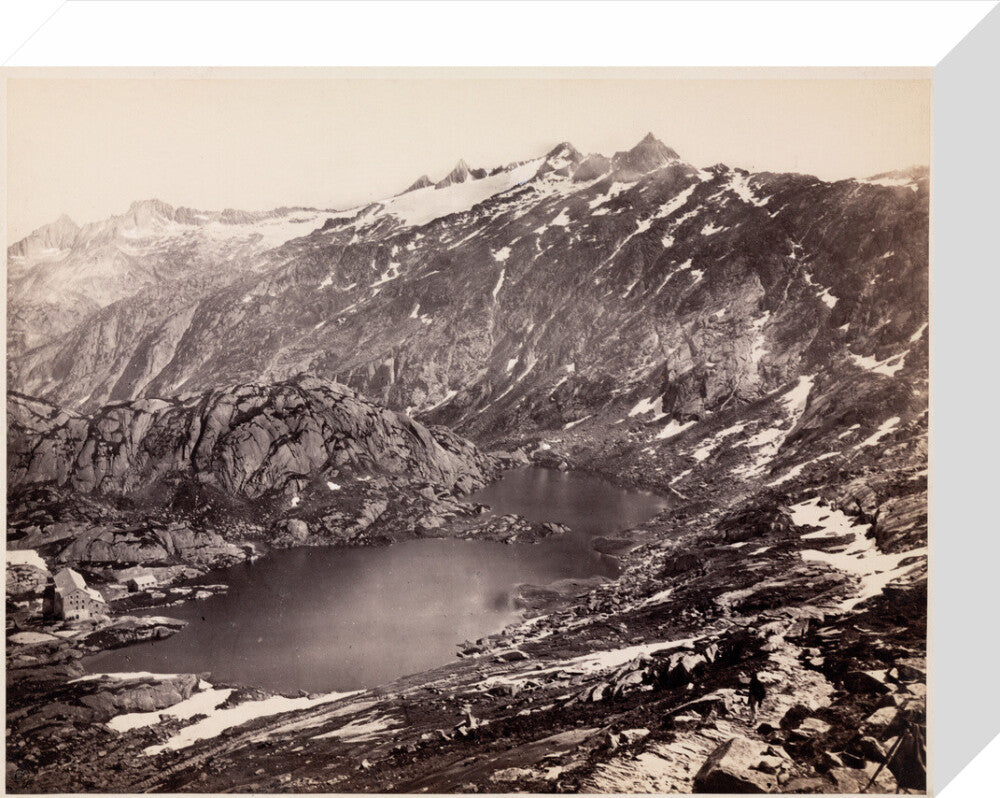 The Lake and Hospice on the Grimsel Pass, Switzerland, c 1850-1900. stretched canvas small none Art Print - Science Museum Shop