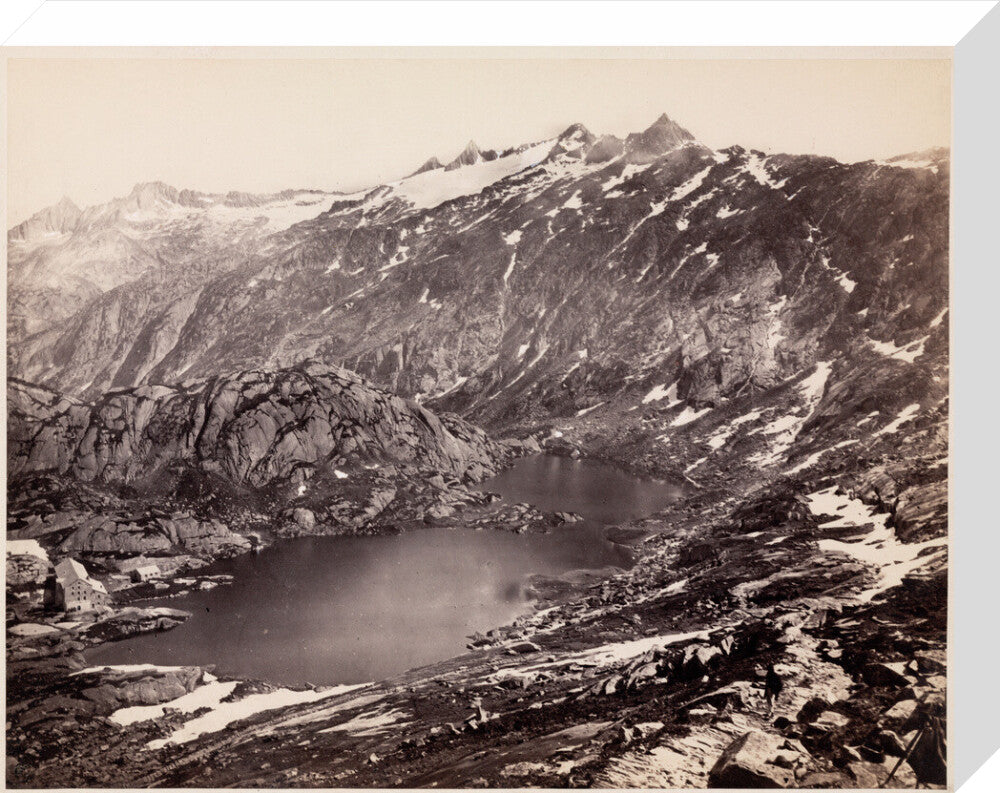The Lake and Hospice on the Grimsel Pass, Switzerland, c 1850-1900. stretched canvas medium none Art Print - Science Museum Shop