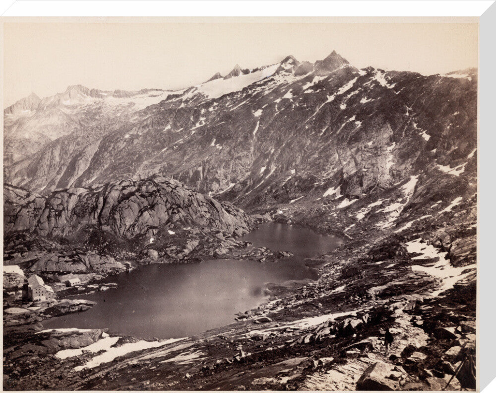 The Lake and Hospice on the Grimsel Pass, Switzerland, c 1850-1900. stretched canvas large none Art Print - Science Museum Shop