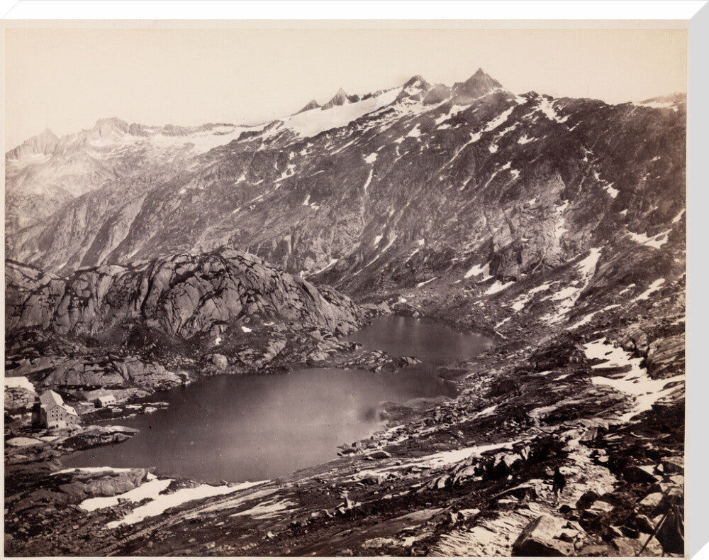 The Lake and Hospice on the Grimsel Pass, Switzerland, c 1850-1900. stretched canvas extra large none Art Print - Science Museum Shop